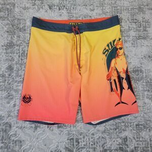 Sullen Art Collective Board Shorts Mens 36 Orange Topless Girl Fish Graphic